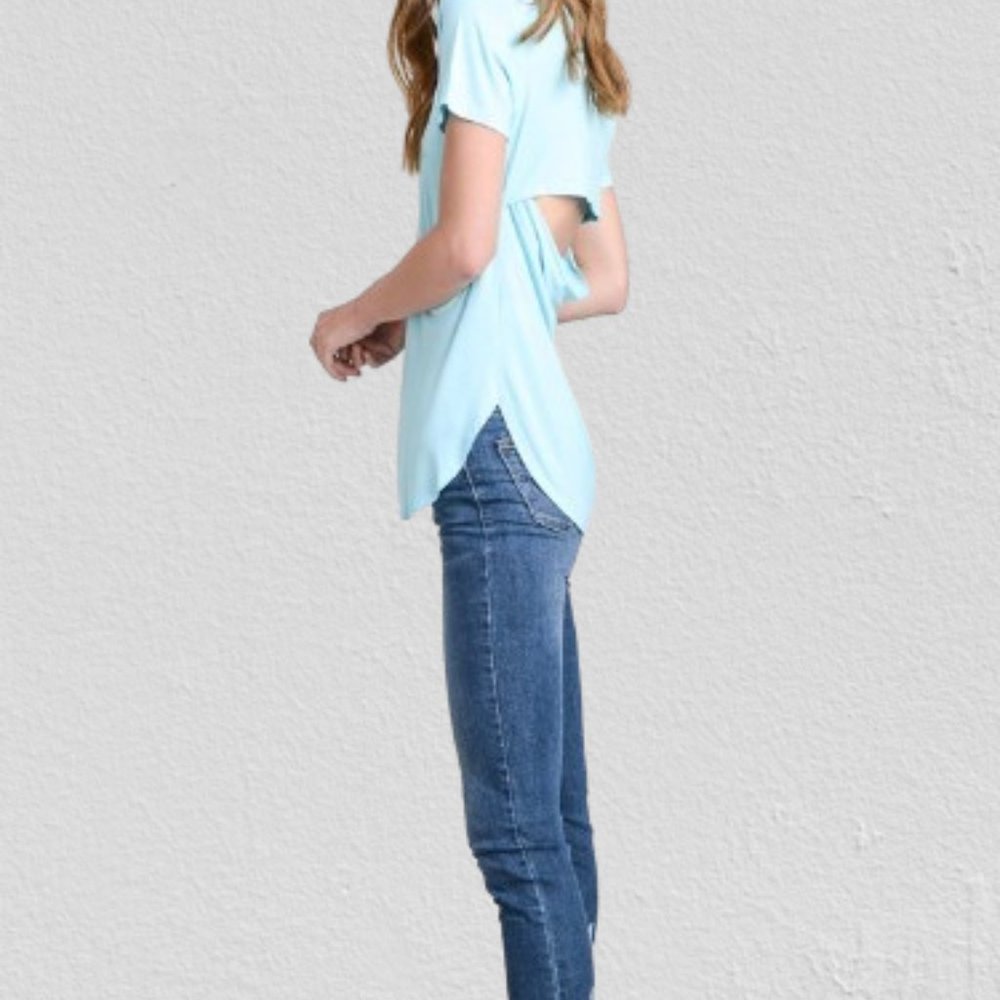 Wasabi & Mint Turquoise Back Cut Out Shirt 4263 NWT Boutique - Picture 2 of 13